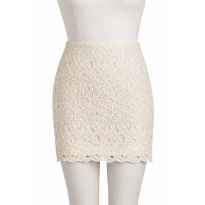 Kenar Ivory Cream Lace Skirt Size 6 Eyelet Scallop Hem Lined Zip Elegant